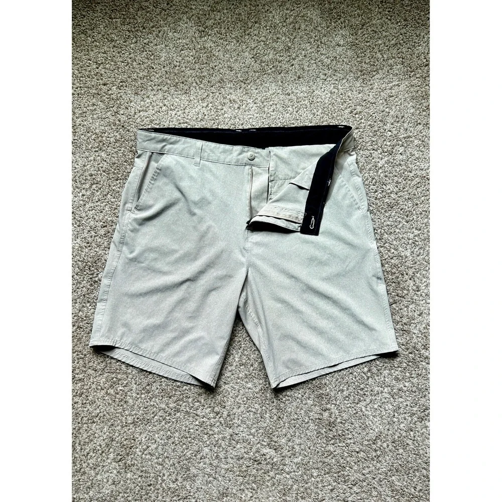 Burnside Mens Khaki Hybrid Performance Shorts I Size 40 I Stretch Heathered‎